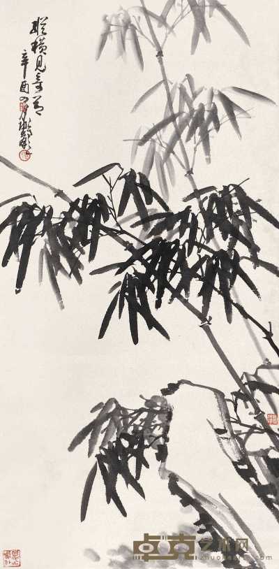 卢坤峰 辛酉（1981年）作 墨竹 立轴 131×65cm